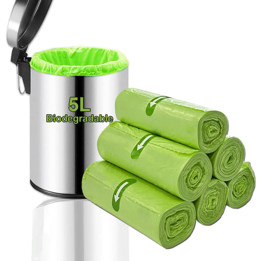 Compostable Trash Bags (120 Count) 1.3 Gallon Tall Kitchen Biodegradable Trash Bags Compost Garbage Bags 5 Liter Waste Bin Liner Green Strong Thicken Rubbish Can Liners for Kitchen Garden Home