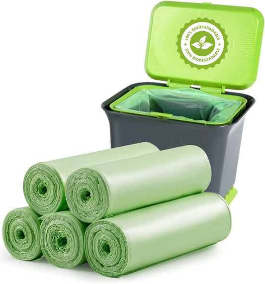 Biodegradable Trash Bags 100PCS 2-4Gallon/15L Small Garbage Bag for Bin. Bin Liners/waste/Rubbish Bags 100% RecycledTough degradable Compostable Bags for Food/Household/Kitchen